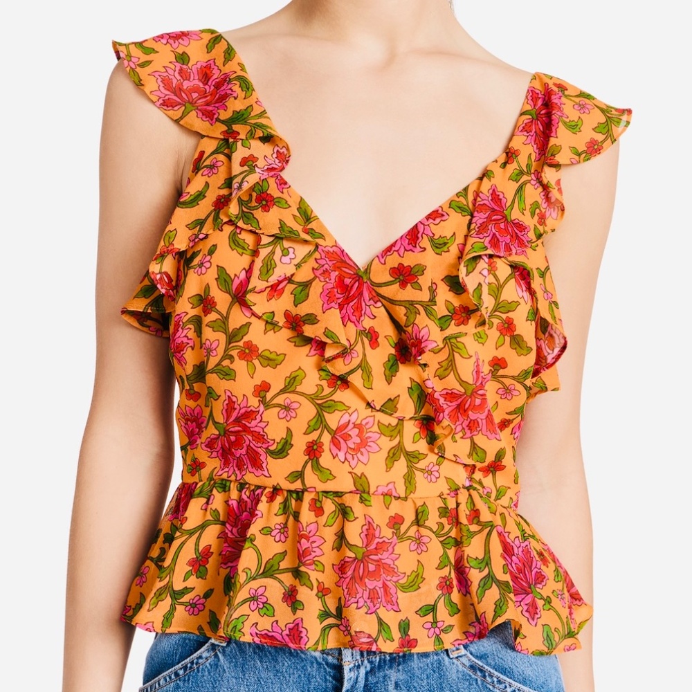 NWT -‎ 100% Silk Veronica Beard Randa Floral-Silk Top - Size 6